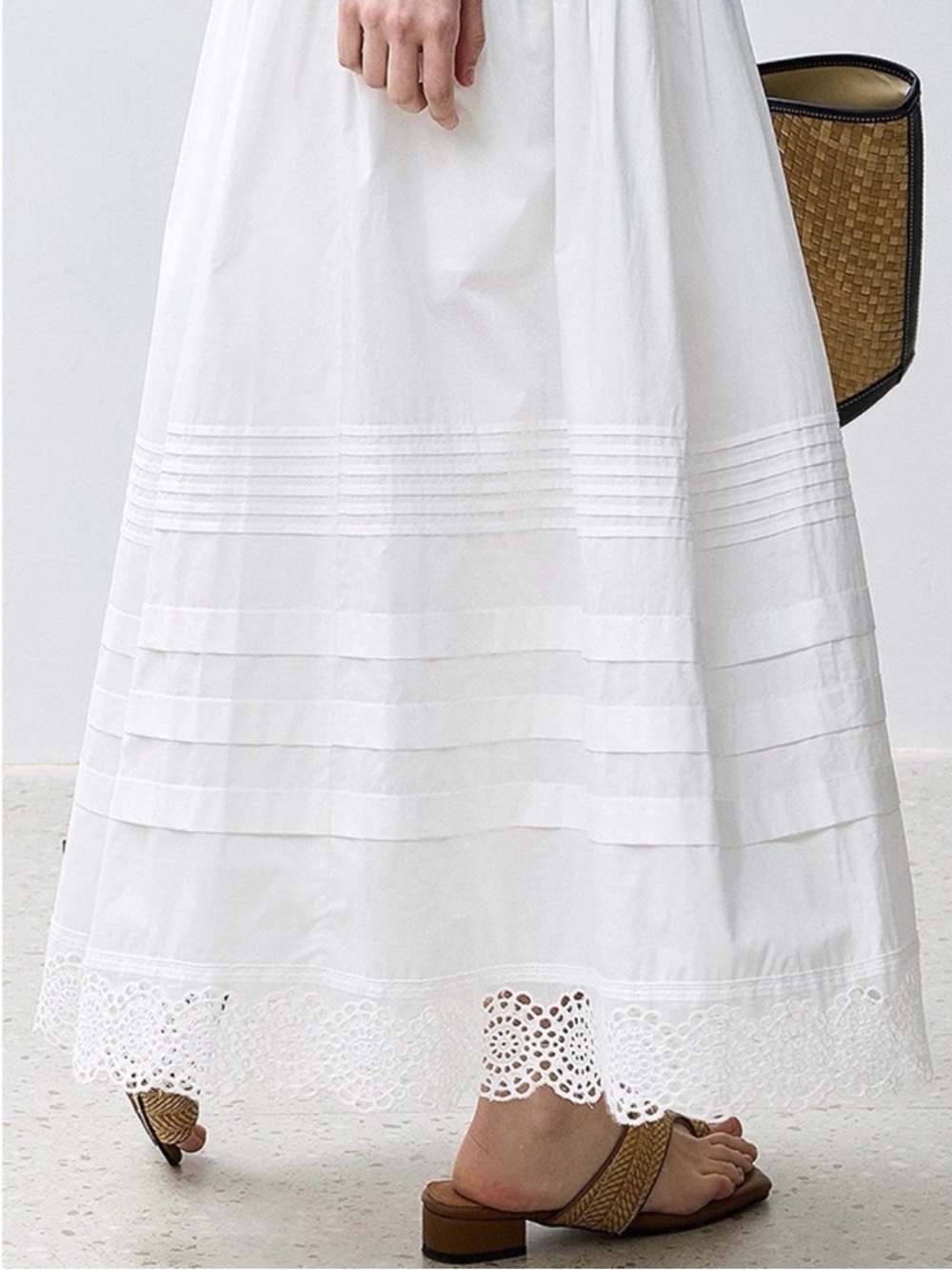 Lily White Cotton Maxi A-Line Skirt with Eyelet Hem - Picture 8 of 14